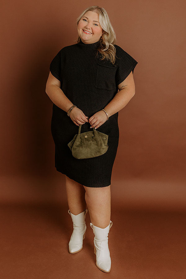 impressions Autumn Crisp Ribbed Sweater Dress in Black Curves