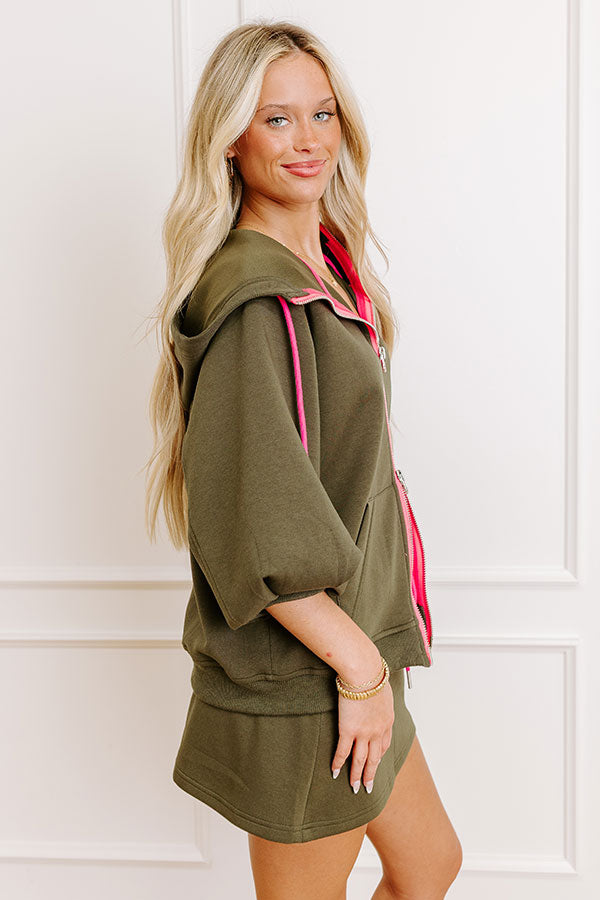 Impressions Bistro Cutie Zip Up Sweater In Army Green