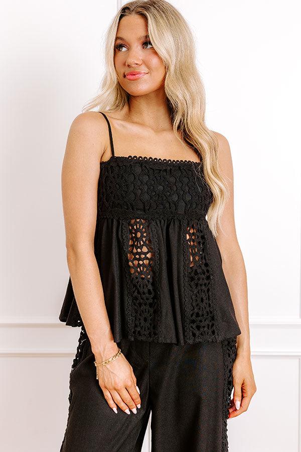 impressions Boheme Bay Crochet Babydoll Top in Black