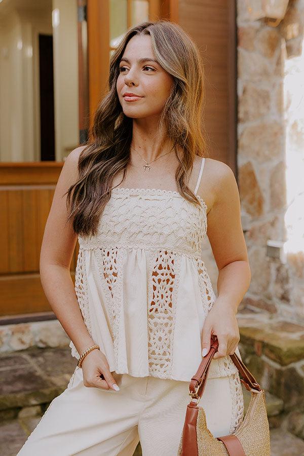 impressions Boheme Bay Crochet Babydoll Top in Cream