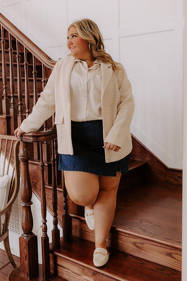 impressions Boho Chic Crochet Blazer in Oatmeal Curves