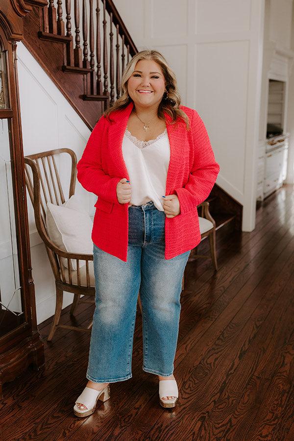 impressions Boho Chic Crochet Blazer in Raspberry Curves