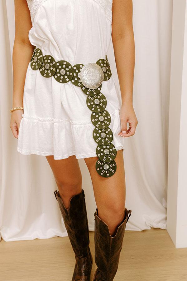 Impressions Boho Feels Faux Suede Disc Belt In Olive
