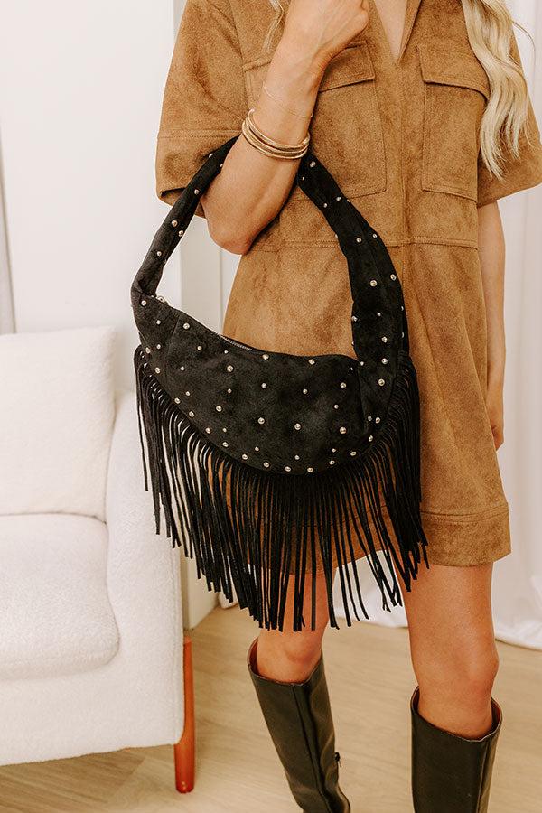 impressions Boho Feels Faux Suede Fringe Purse in Black