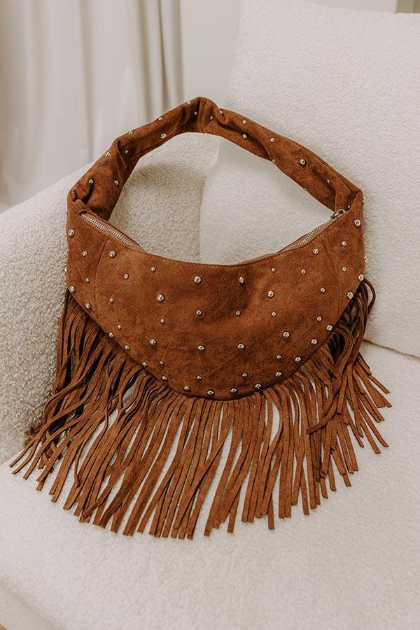 impressions Boho Feels Faux Suede Fringe Purse in Camel