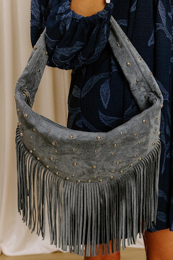 Impressions Boho Feels Faux Suede Fringe Purse In Slate