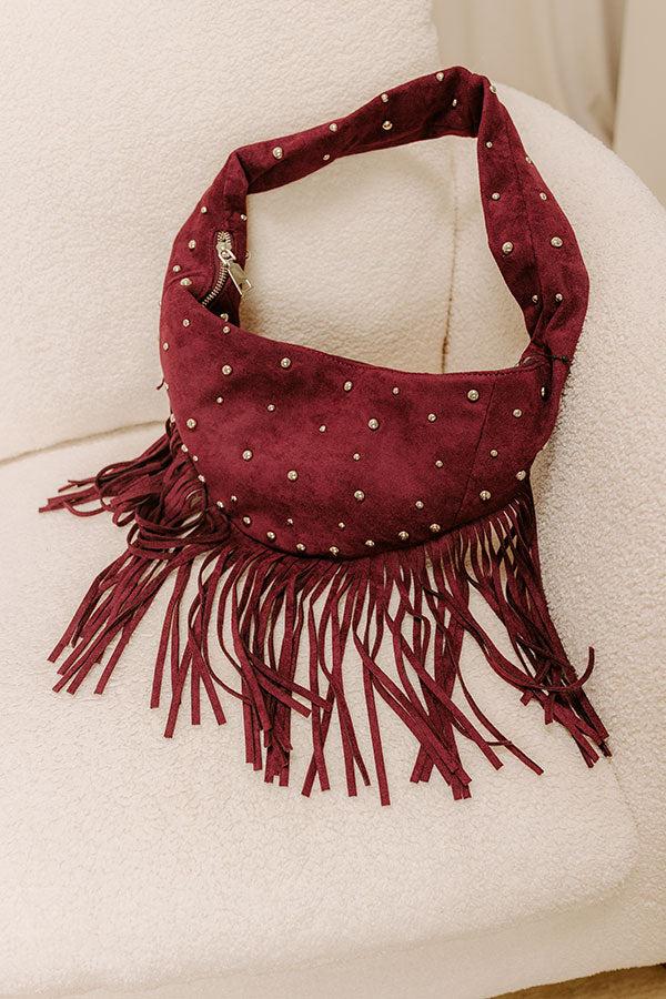 impressions Boho Feels Faux Suede Fringe Purse in Wine
