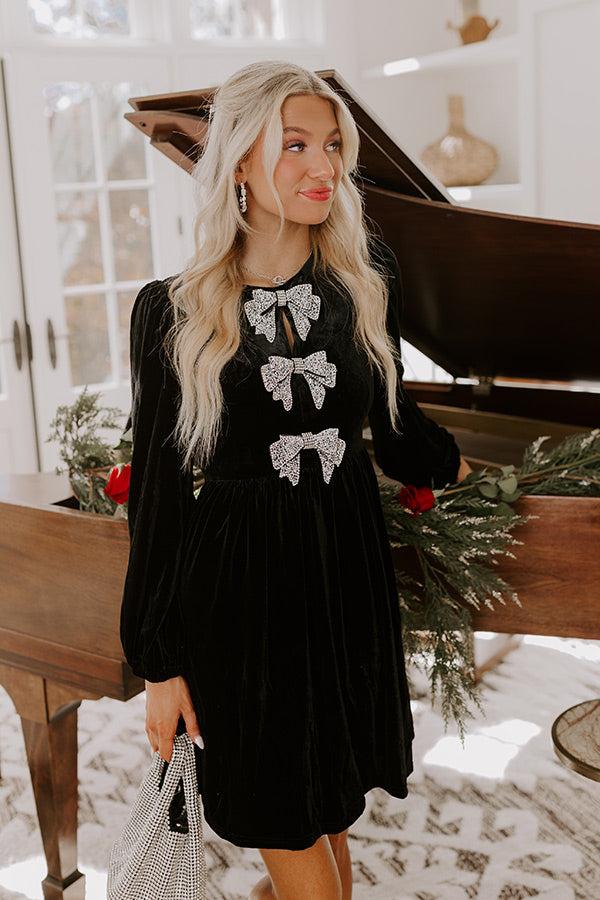 Impressions Bows And Kisses Velvet Mini Dress In Black