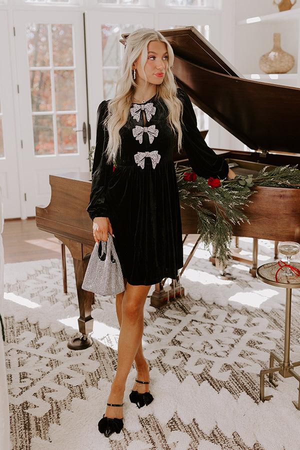 impressions Bows And Kisses Velvet Mini Dress in Black