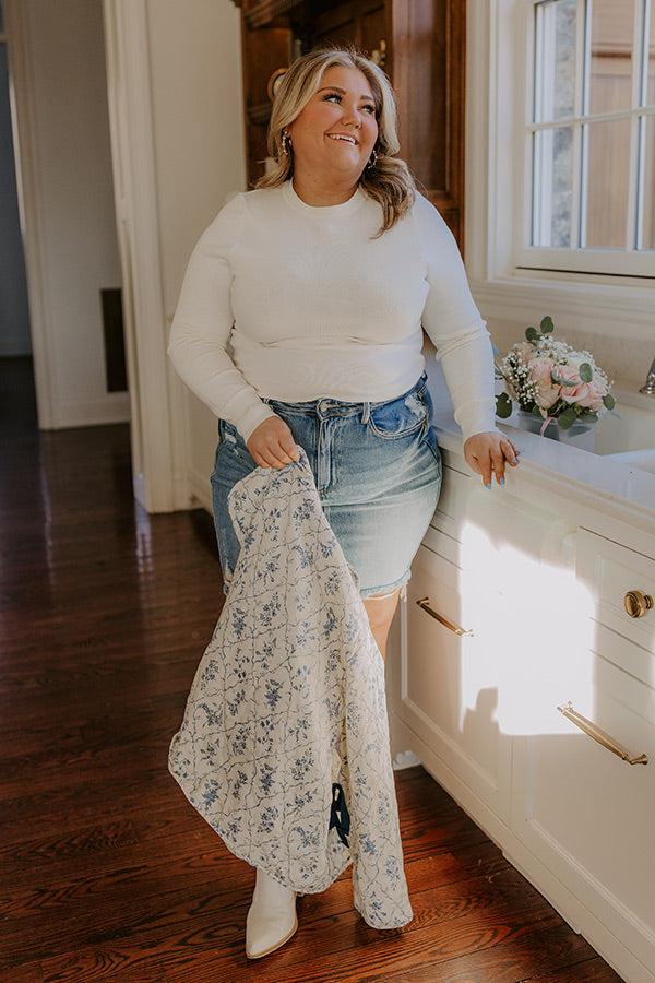 impressions Breezy Chic Knit Sweater Top in Ivory Curves