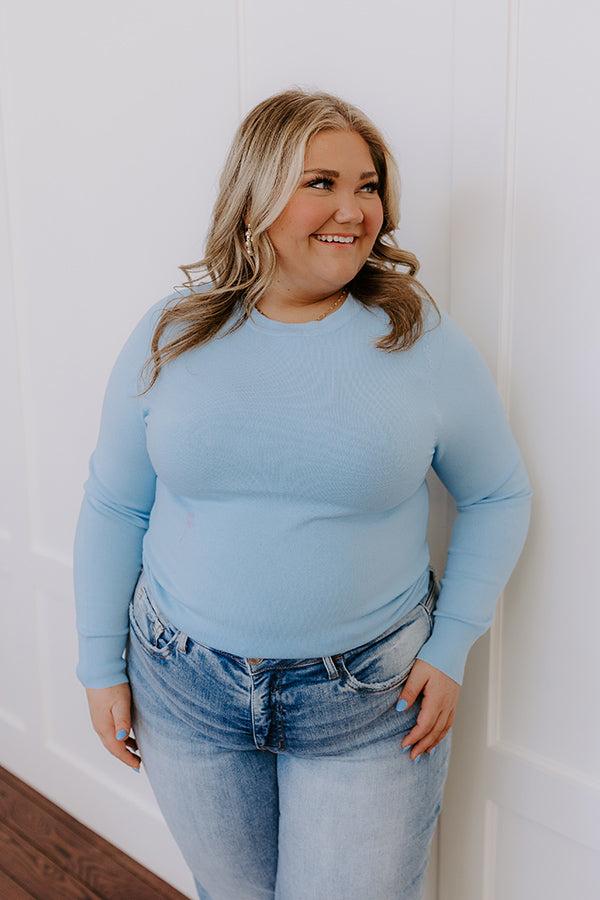 impressions Breezy Chic Knit Sweater Top in Sky Blue Curves