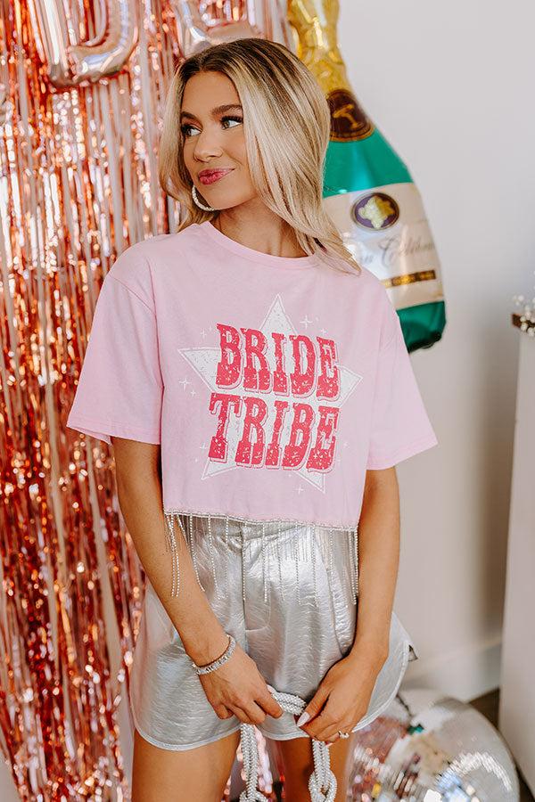 impressions Bride Tribe Rhinestone Tassel Top in Pink