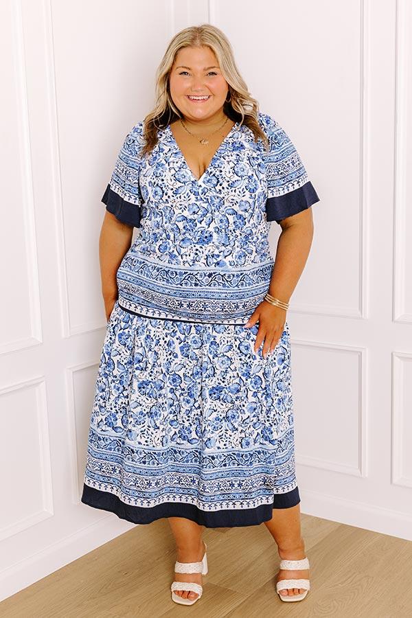Impressions Bright Days Ahead Floral Midi Dress In Blue Curves