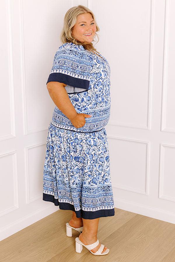 Impressions Bright Days Ahead Floral Midi Dress In Blue Curves