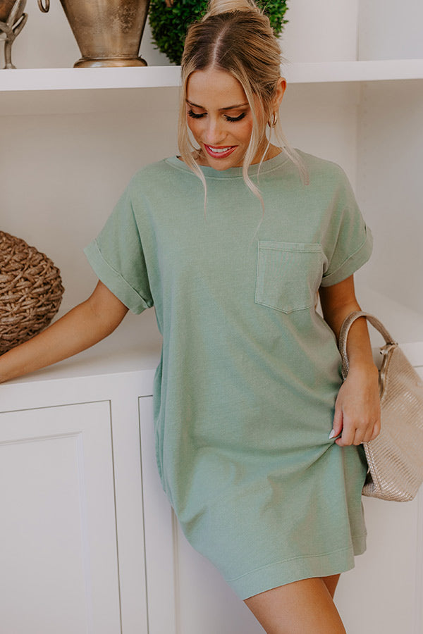 impressions Cafe Meetup Vintage Wash T-Shirt Dress in Sage