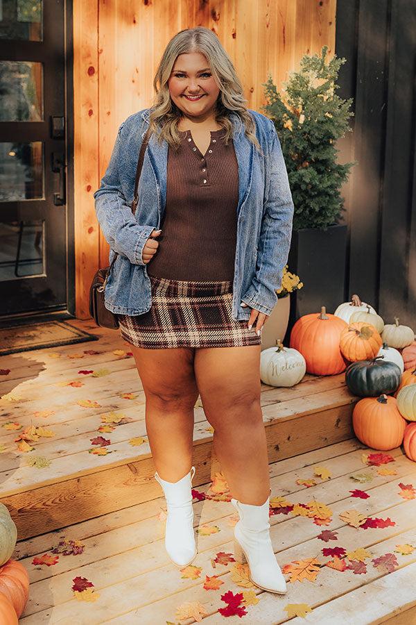 impressions Cafe Patio Plaid Skirt in Chestnut Curves