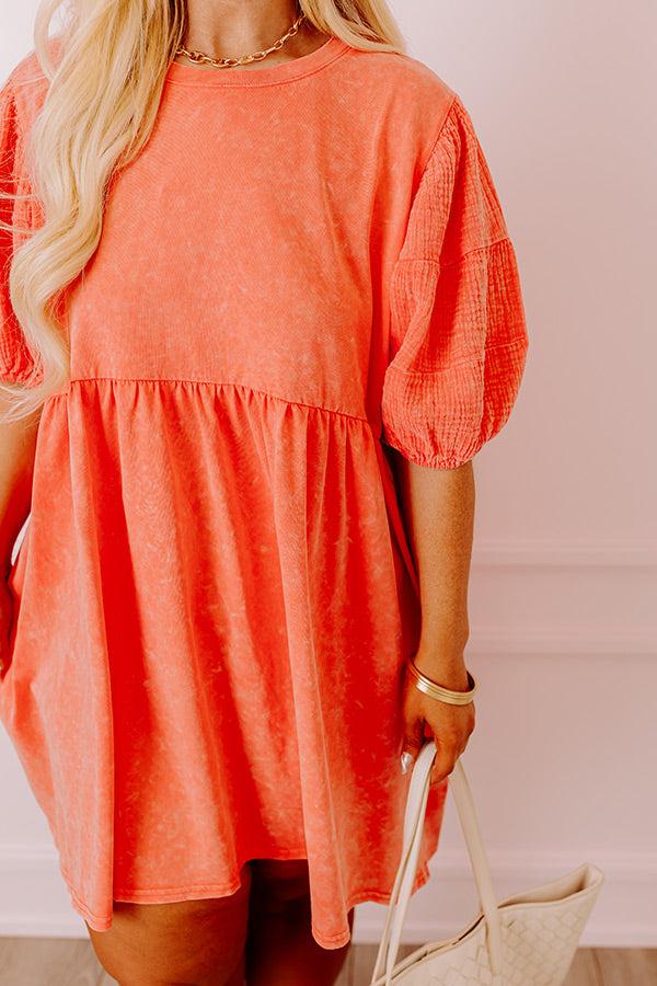 Impressions Casual Coffee Date Mineral Wash Dress In Coral Curves