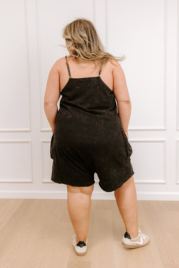 Impressions Casual Cues Vintage Wash Romper In Vintage Black Curves