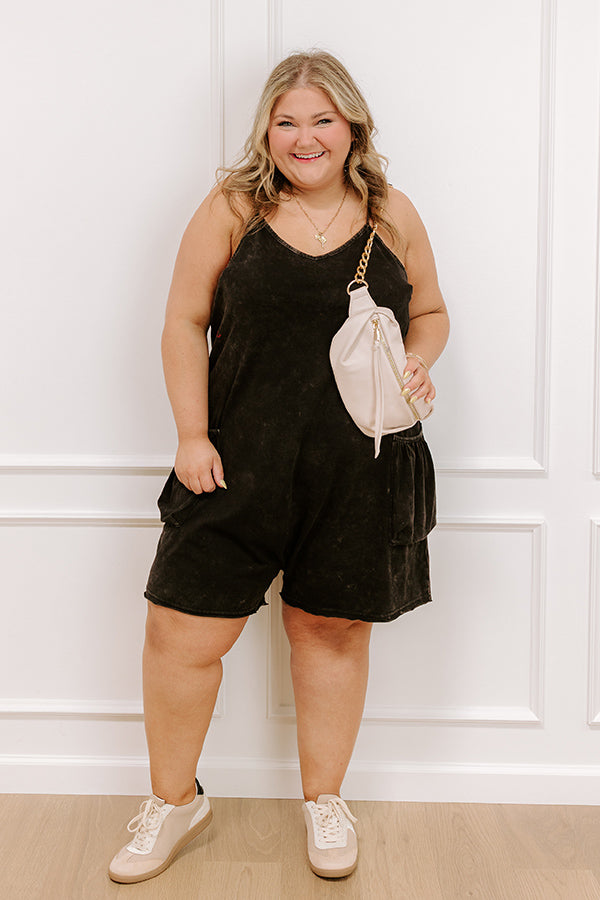impressions Casual Cues Vintage Wash Romper in Vintage Black Curves