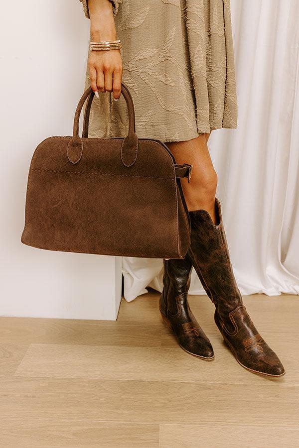 Impressions Casual Outing Faux Suede Tote In Chestnut