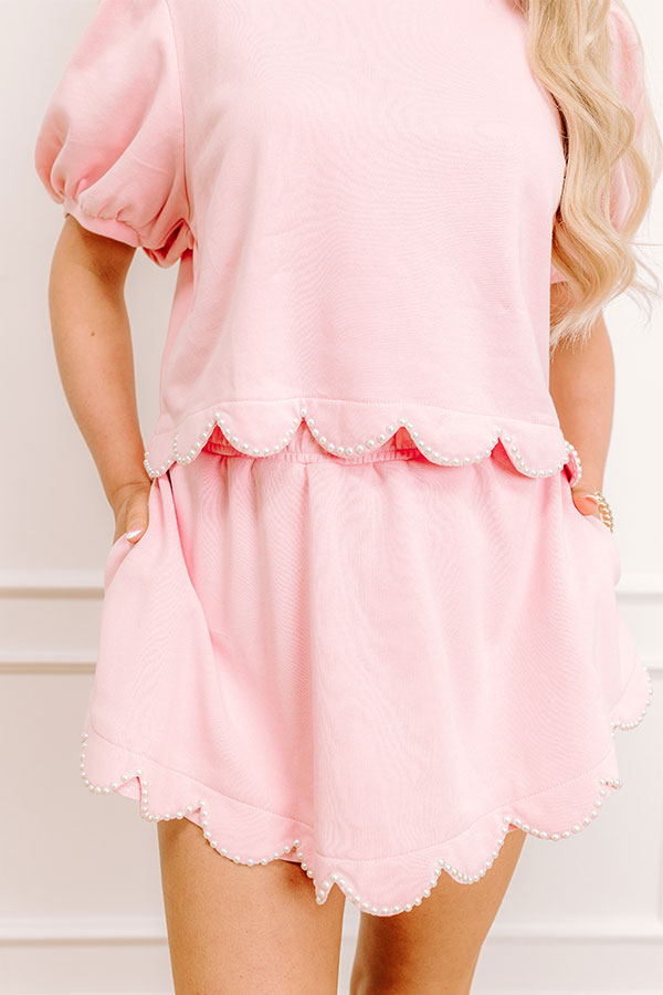 Impressions Casual Outing High Waist Pearl Embellished Skort In Pink