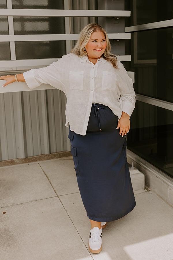 impressions Central Park Stroll High Waist Cargo Skirt in Navy Curves