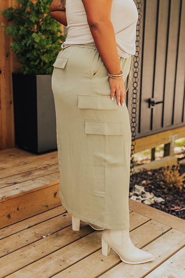 Impressions Central Park Stroll High Waist Cargo Skirt In Sage Curves