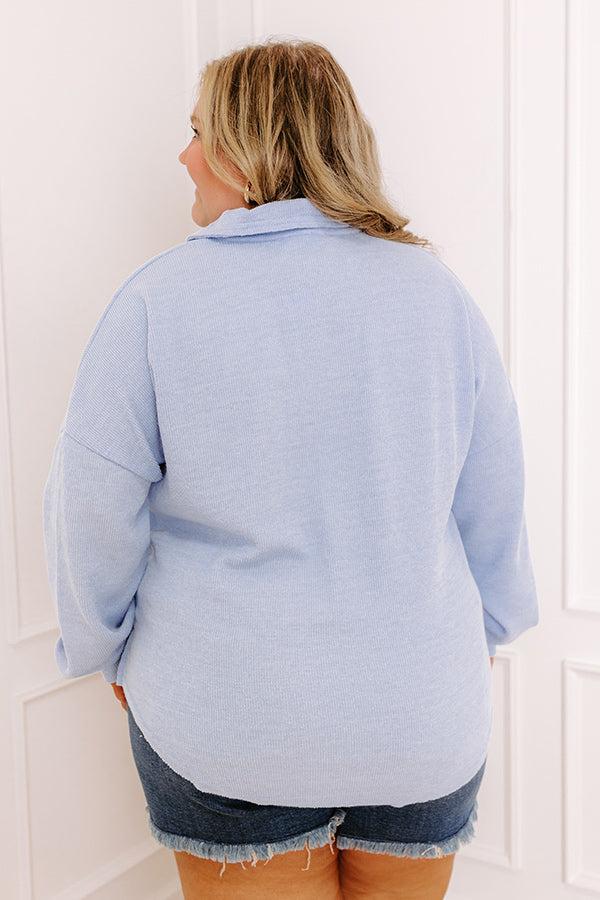 Impressions Chic Harvest Knit Henley Top In Sky Blue Curves