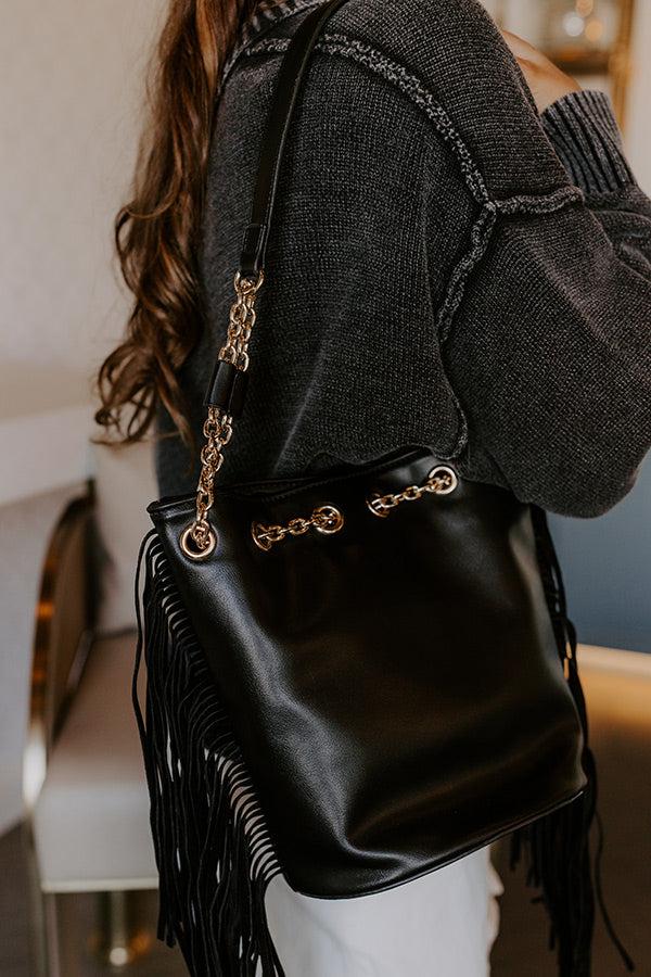 Impressions Chic Moment Faux Leather Fringe Purse In Black