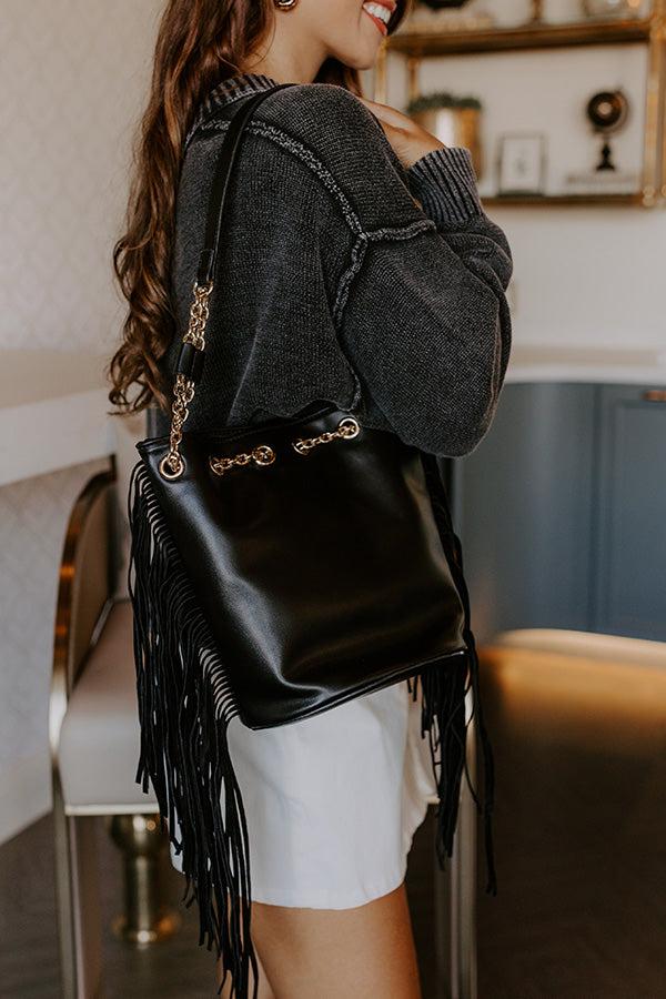 Impressions Chic Moment Faux Leather Fringe Purse In Black