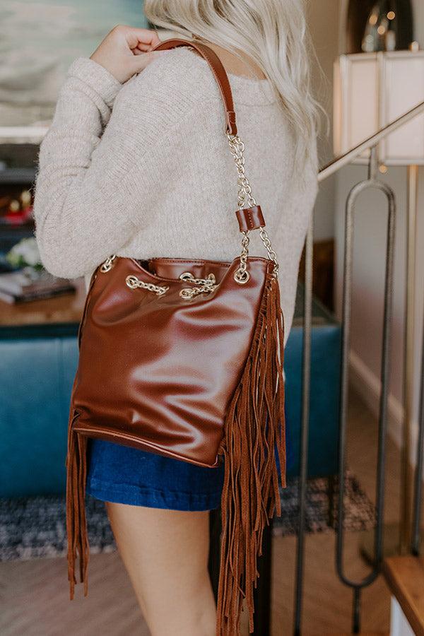 Impressions Chic Moment Faux Leather Fringe Purse In Chestnut