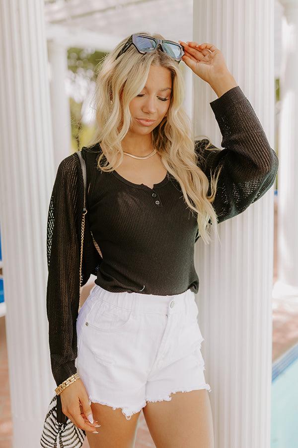 impressions Chic Moment Linen-Blend Knit Shrug in Black