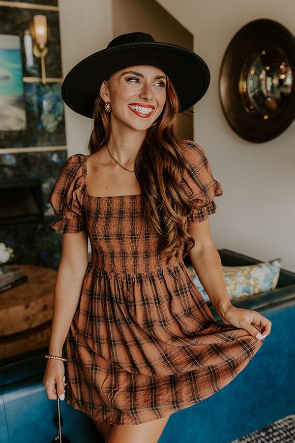 Impressions Cider Season Smocked Mini Dress In Cinnamon