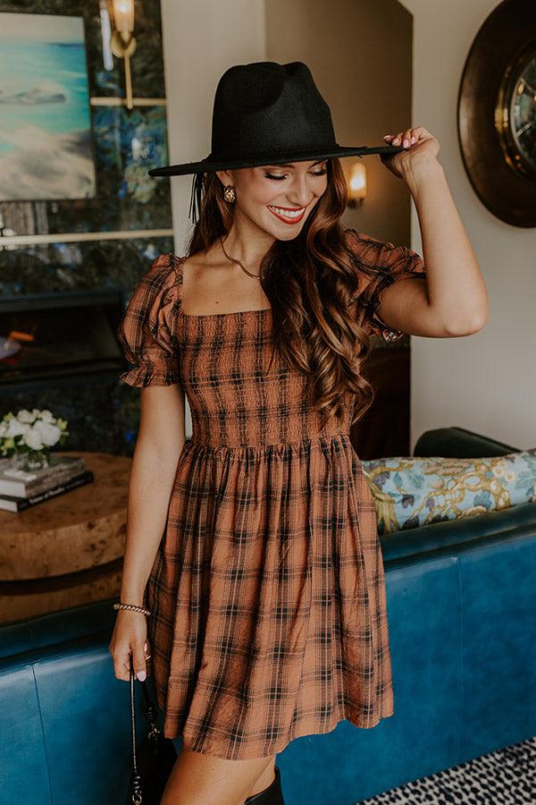 impressions Cider Season Smocked Mini Dress in Cinnamon