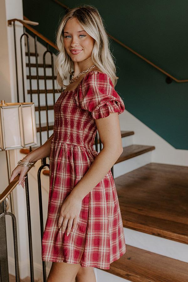 Impressions Cider Season Smocked Mini Dress In Wine