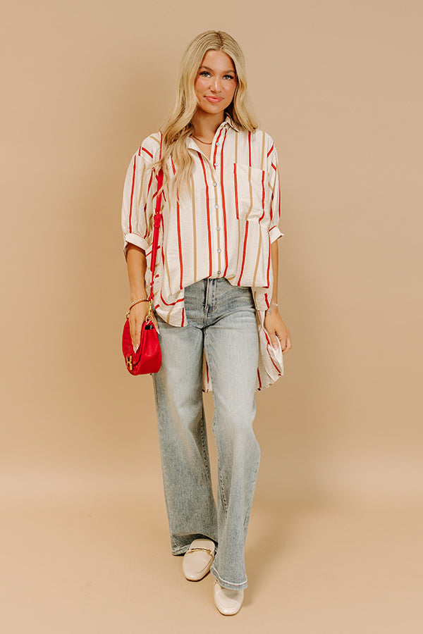 Impressions Cider Sippin' Oversized Stripe Button Up