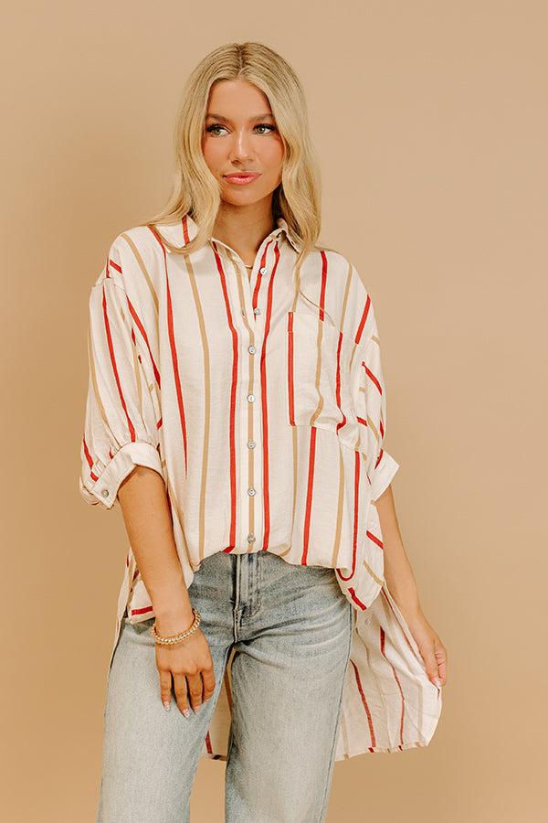 Impressions Cider Sippin' Oversized Stripe Button Up