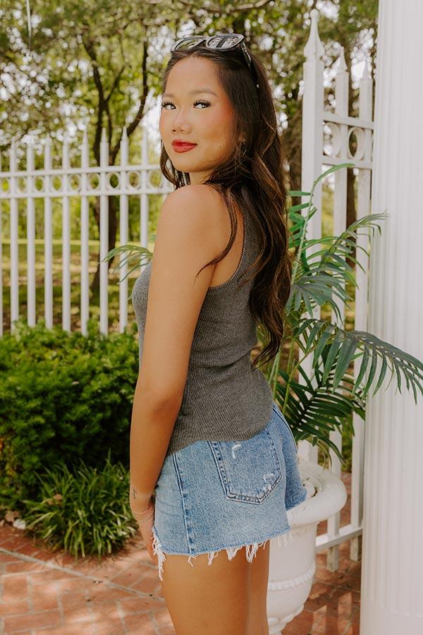 Impressions Coastal Brunch Linen-Blend Henley Top In Grey