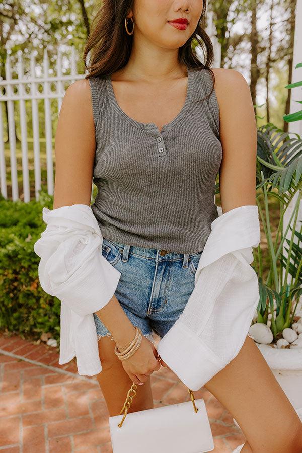 impressions Coastal Brunch Linen-Blend Henley Top in Grey