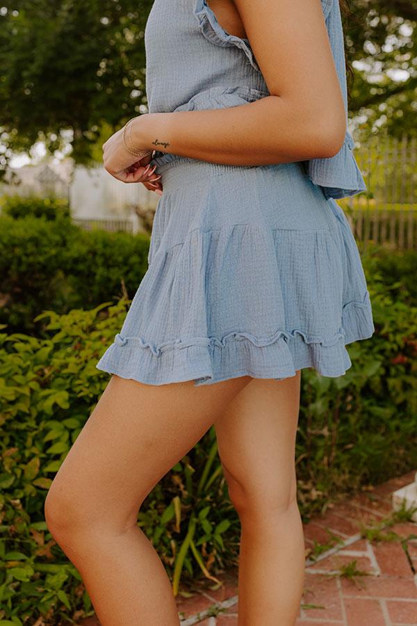 Impressions Coastal Muse Gauze High Waist Ruffle Shorts In Airy Blue