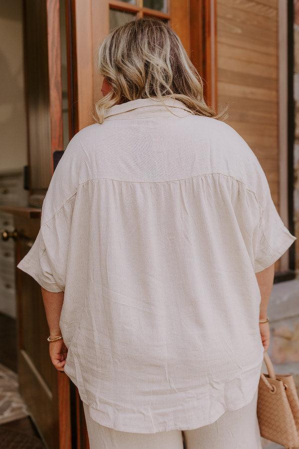 Impressions Coastal Town Linen-Blend Button Up Curves