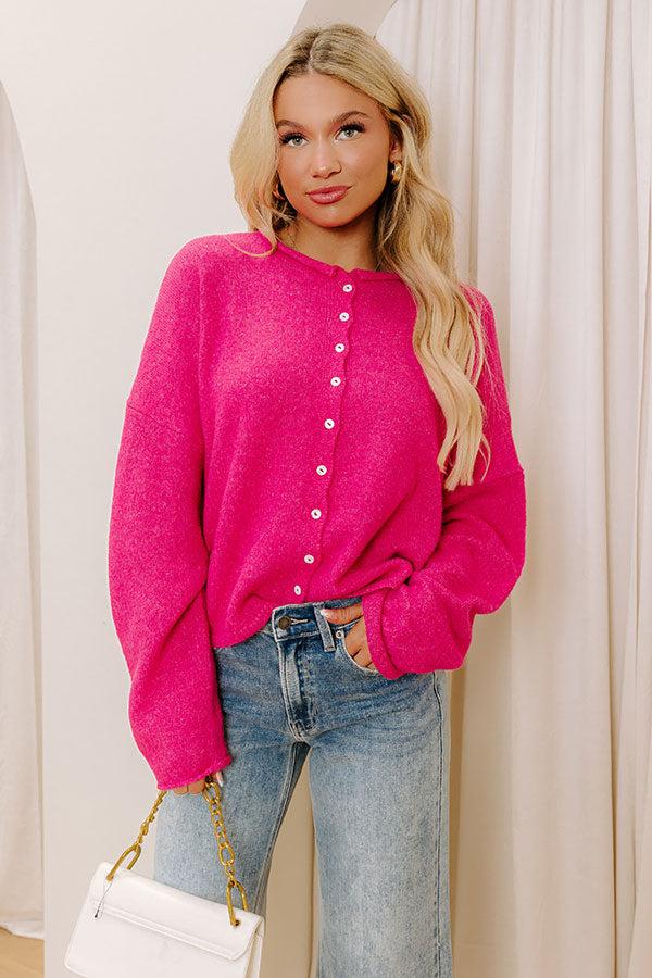 impressions Coffee Shop Cutie Knit Cardigan in Hot Pink