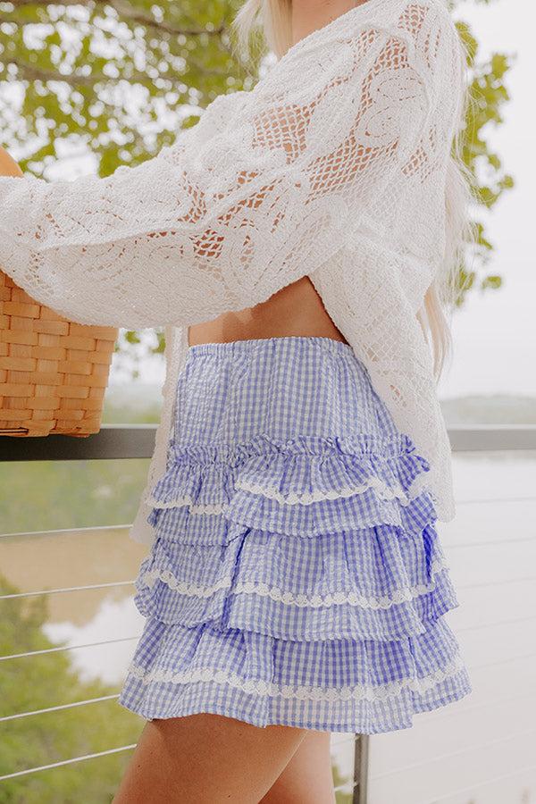 Impressions Countryside Charm High Waist Gingham Mini Skirt In Sky Blue