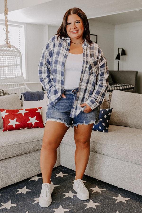 impressions Countryside Charm Oversized Plaid Button Up Curves