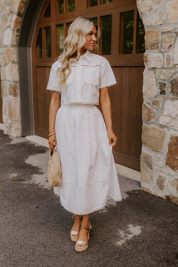 Impressions Courtyard Brunch Embellished Crop Top In White