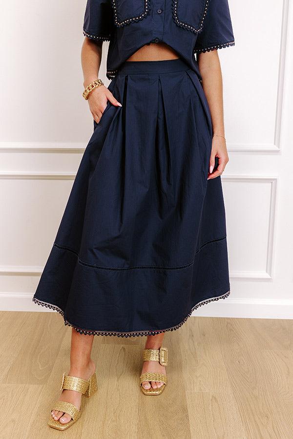 Impressions Courtyard Brunch High Waist Midi Skirt In Navy