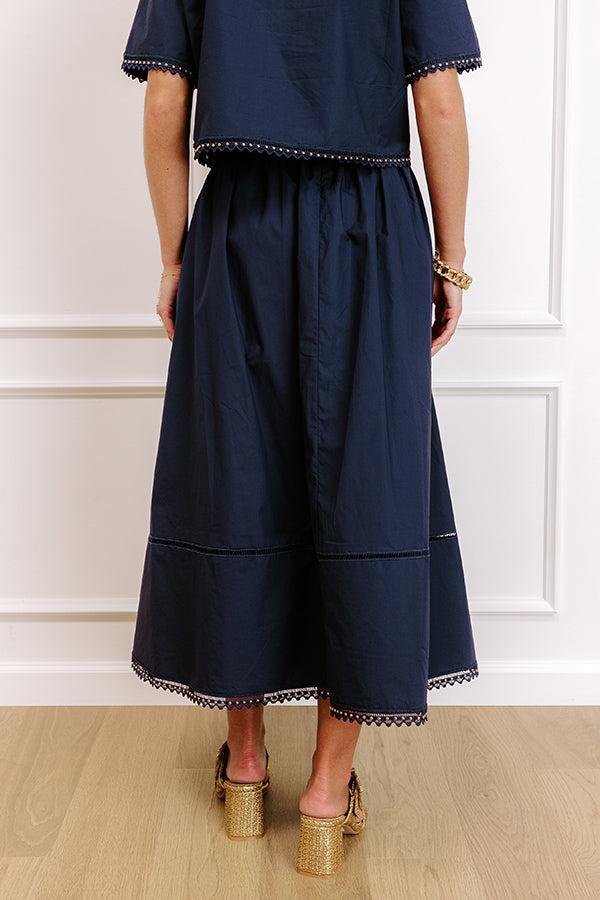 Impressions Courtyard Brunch High Waist Midi Skirt In Navy