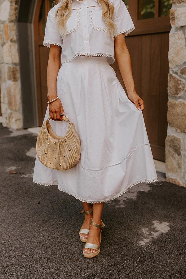 Impressions Courtyard Brunch High Waist Midi Skirt In White