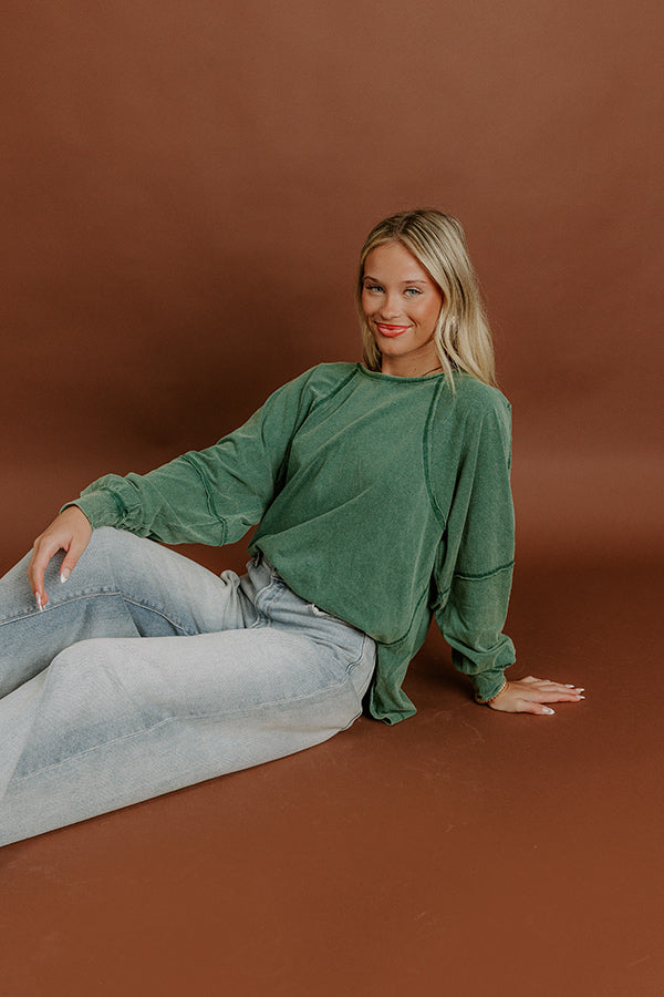 Impressions Cozy Comforts Vintage Wash Oversized Tee In Hunter Green