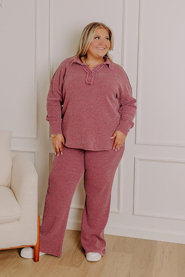 Impressions Cozy Haven Vintage Wash Knit Top In Sangria Curves